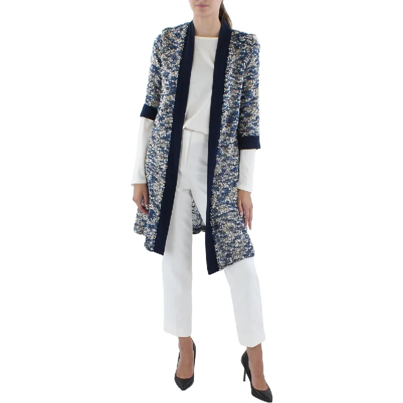 Instant Savings Petites Womens Knit Metallic Duster Blazer