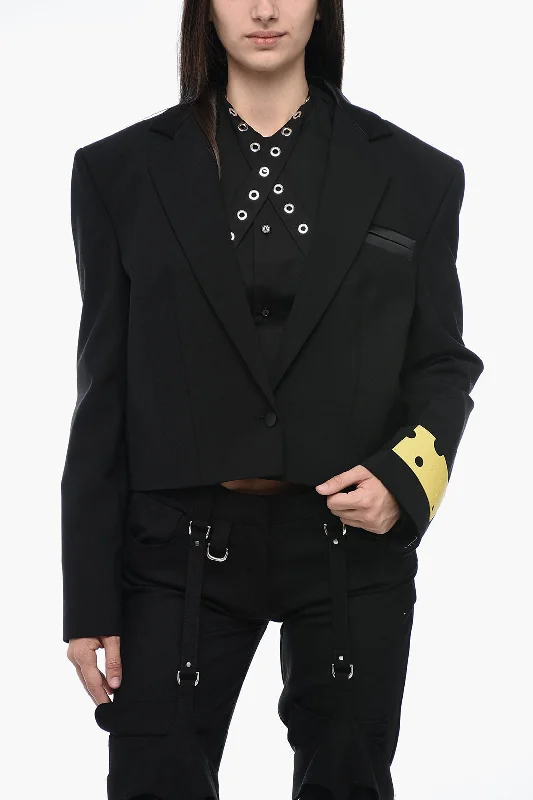 Limited Availability Off-White Seasonal Cropped Blazer With Satin Detail 36 Italian Size Limited Availability Off-White Seasonal Cropped Blazer With Satin Detail 36 Italian Size