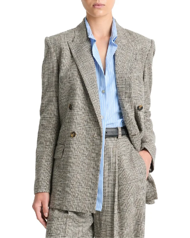 Buy More, Save More Vince Plaid Double Breasted Wool-Blend Blazer