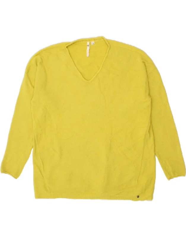 Final Clearance WHITE STUFF Womens V-Neck Jumper Sweater UK 16 Large Yellow Nylon