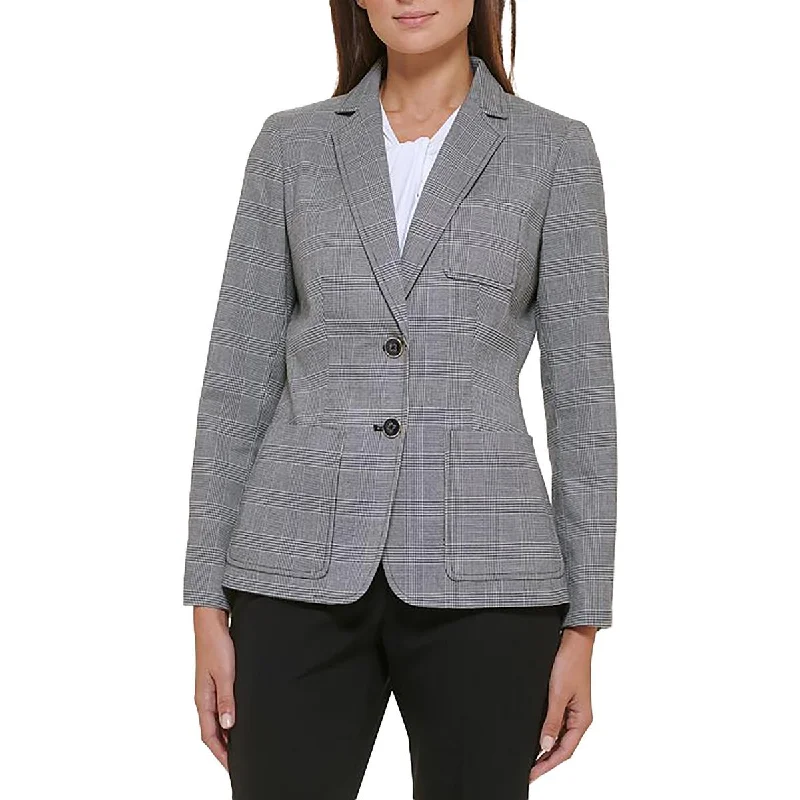 Bargain Bin Womens Glen Plaid Workwear Two-Button Blazer