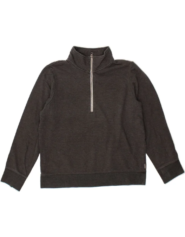 Act Now EDDIE BAUER Womens Zip Neck Sweatshirt Jumper UK 14 Medium Grey Cotton
