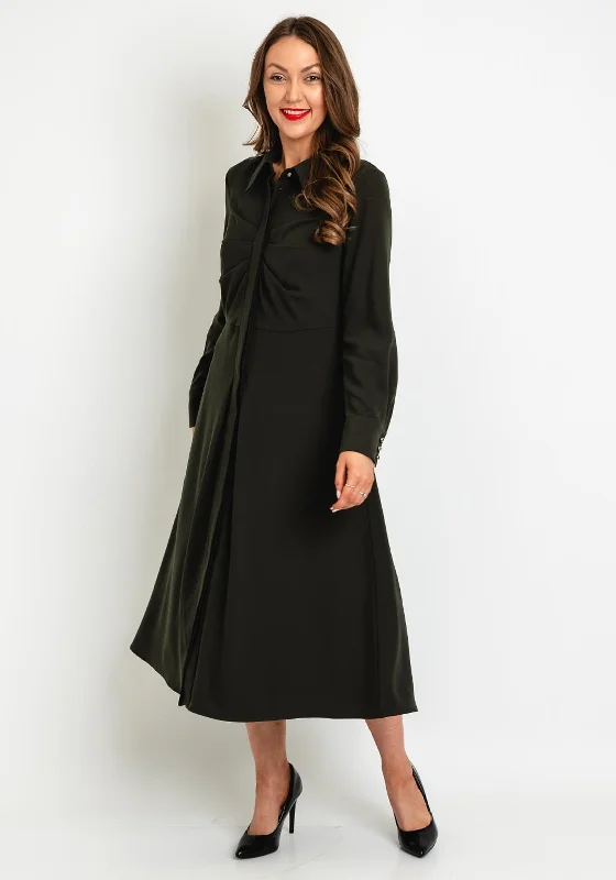 Limited Stock Birelin Ruched Bodice A-line Midi Dress, Forest Green