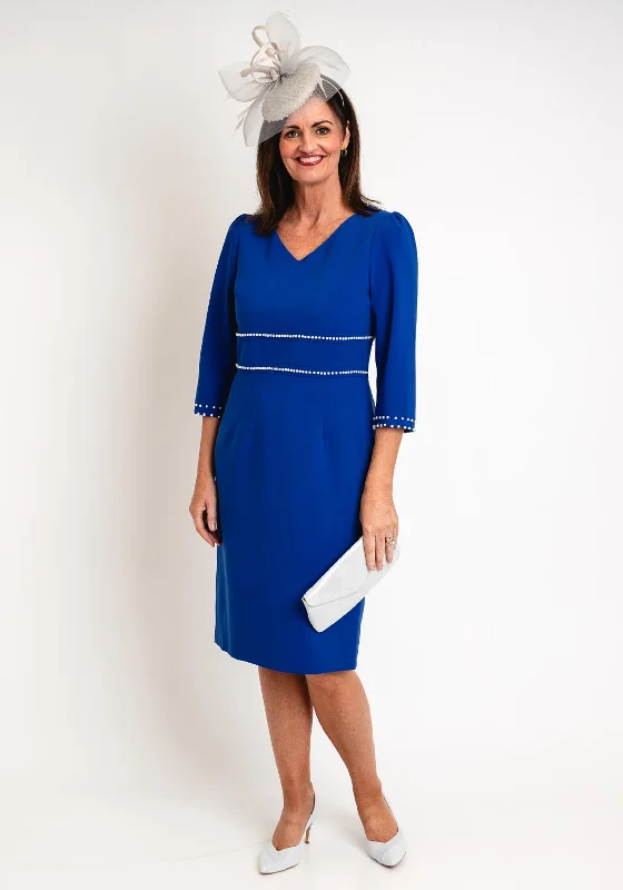Members Only Lizabella Pearl Trim Midi Dress, Royal Blue