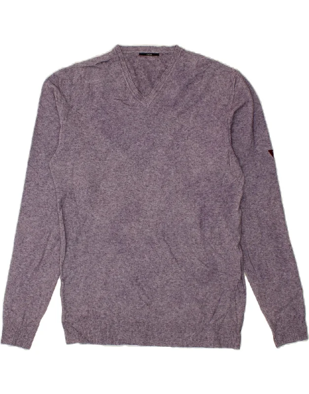 Price Cut GUESS Womens V-Neck Jumper Sweater UK 22 3XL Purple
