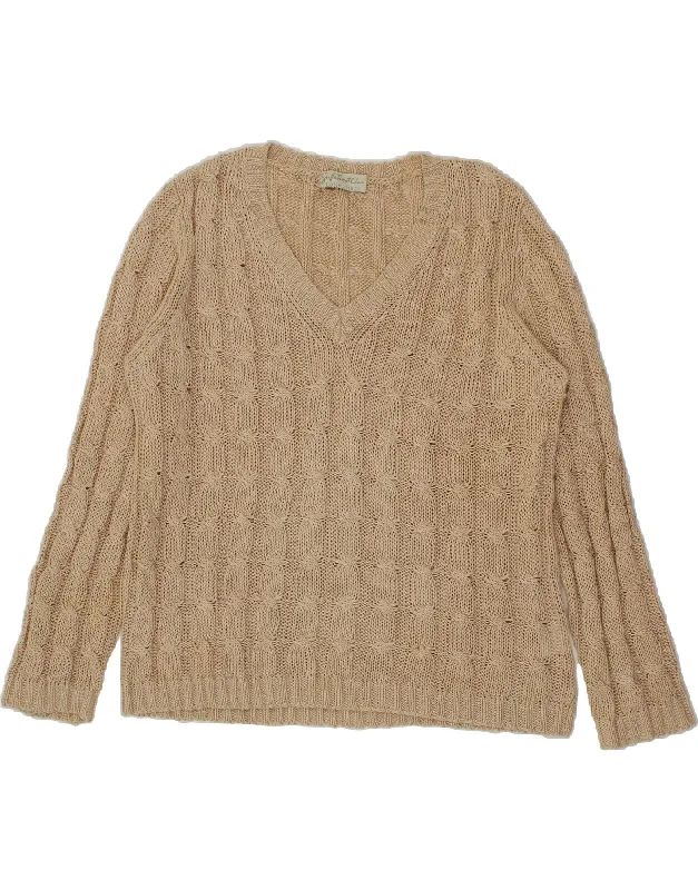 Special Discount VINTAGE Womens V-Neck Jumper Sweater UK 16 Large Beige Linen