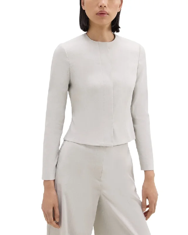 Midnight Madness Theory Crop Peplum Linen-Blend Jacket