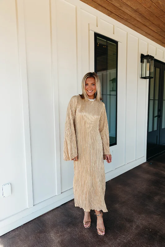 Bargain Blast Sarah Midi Dress - Gold Pleat