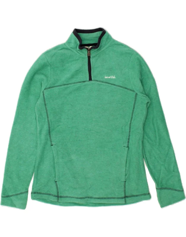 Members Only WEIRD FISH Womens Zip Neck Fleece Jumper UK 10 Small Green Polyester