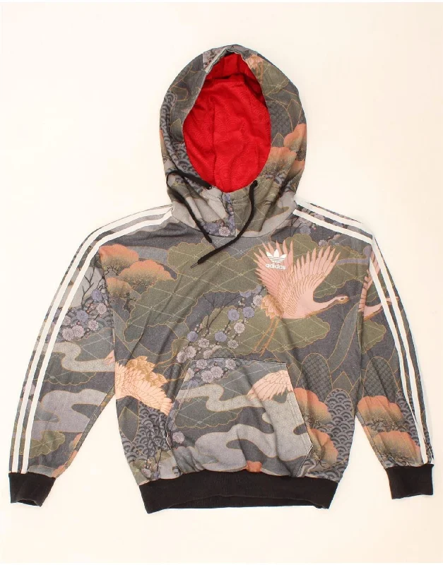 Final Sale ADIDAS Womens Rita Ora Oversized Hoodie Jumper UK 6 XS Grey Floral