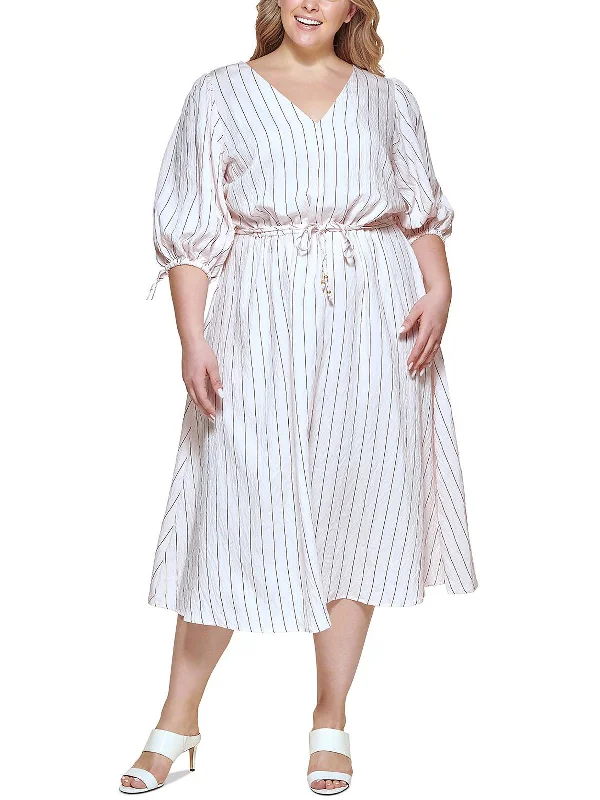 Bargain Prices Plus Womens Striped V-Neck Fit & Flare Dress