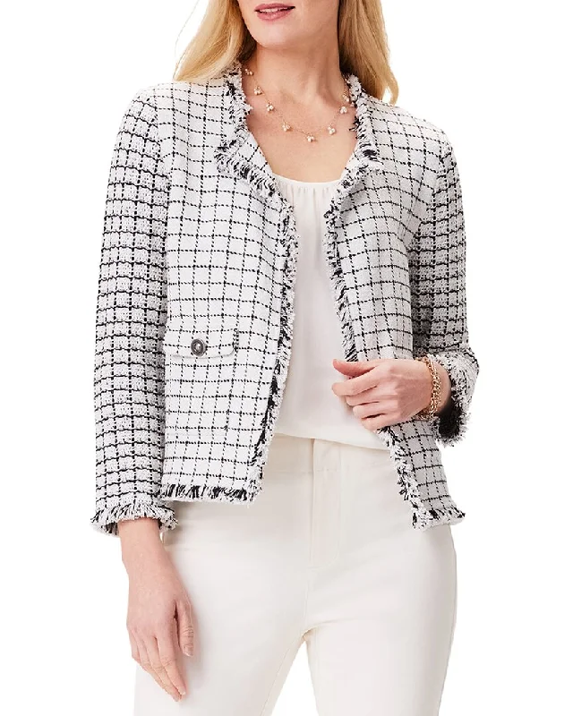 Don't Wait NIC+ZOE Petite Grid Fringe Mix Knit Pocket Jacket