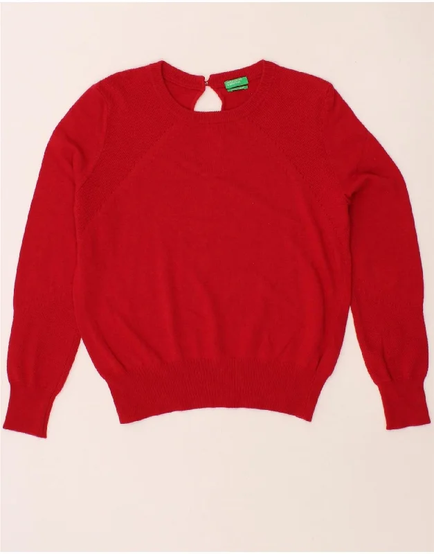 Markdowns BENETTON Womens Crew Neck Jumper Sweater UK 14 Medium Red Viscose