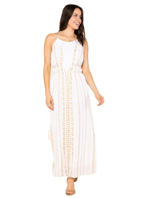 Online Only Zaylee Womens Metallic Embroided Halter Dress