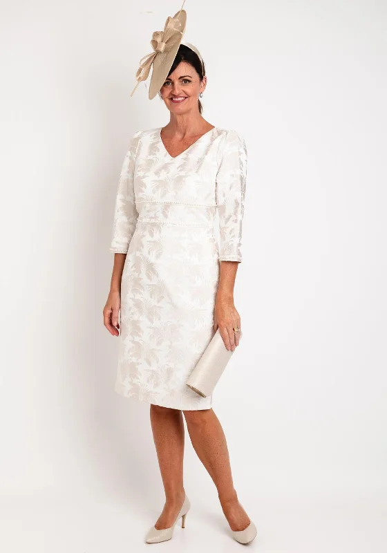 Special Price Lizabella Palmette Pearl Trim Midi Dress, Stone