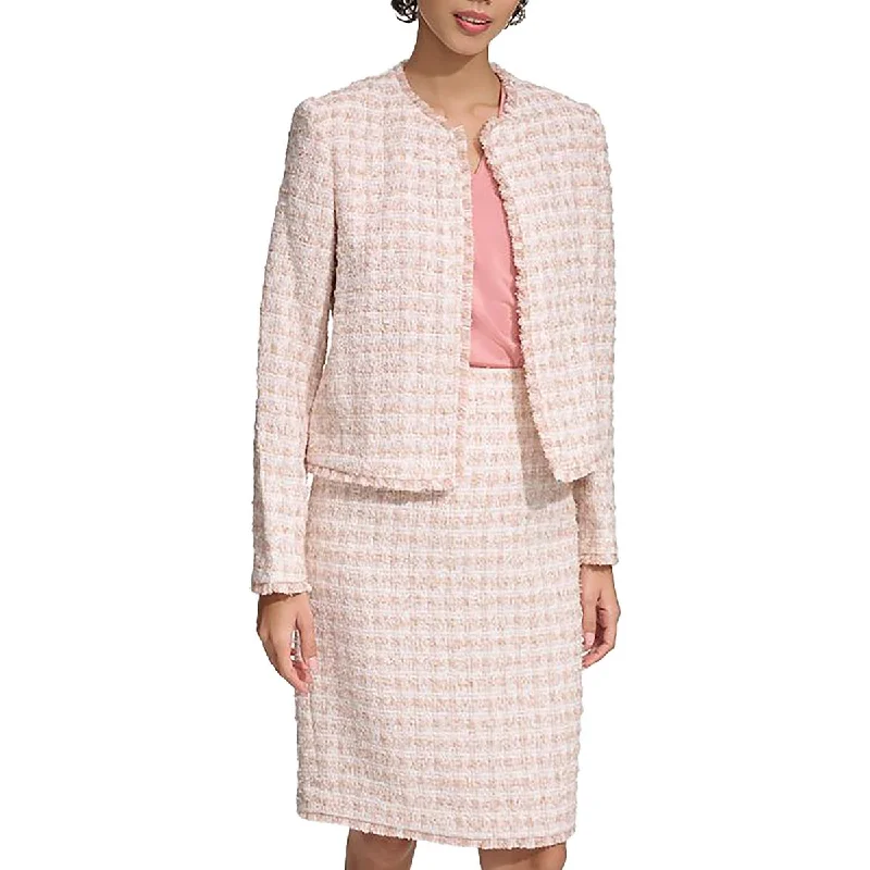 Hurry In Womens Tweed Ofiice Open-Front Blazer
