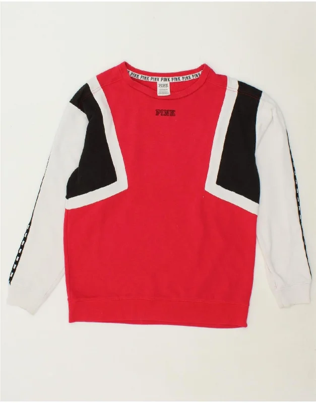 Deal Dash VICTORIAS SECRET Womens Pink Sweatshirt Jumper XS Red Colourblock Cotton