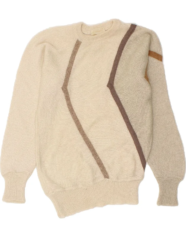 Hurry In VINTAGE Womens Crew Neck Jumper Sweater UK 12 Medium Beige Colourblock