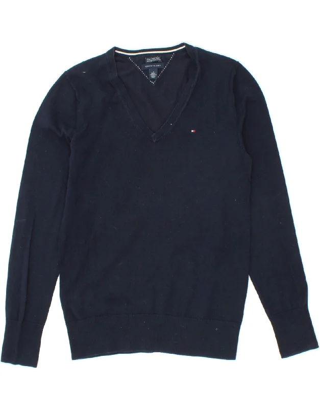 Overstock TOMMY HILFIGER Womens V-Neck Jumper Sweater UK 12 Medium Navy Blue Cotton