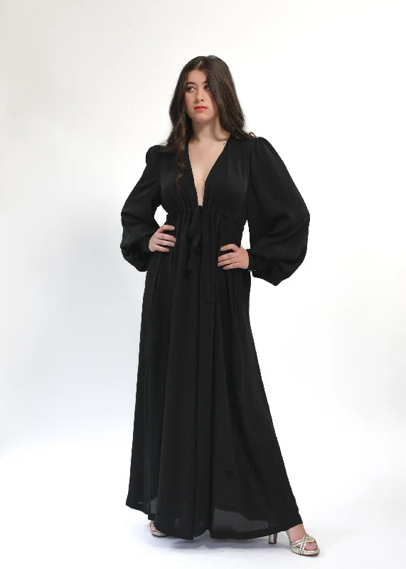 Price Cut Percy Black Silky Satin Maxi Dress – One Size with pockets