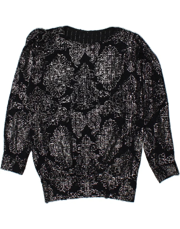 Online Exclusive VINTAGE Womens Boat Neck Jumper Sweater UK 18 XL Black Paisley