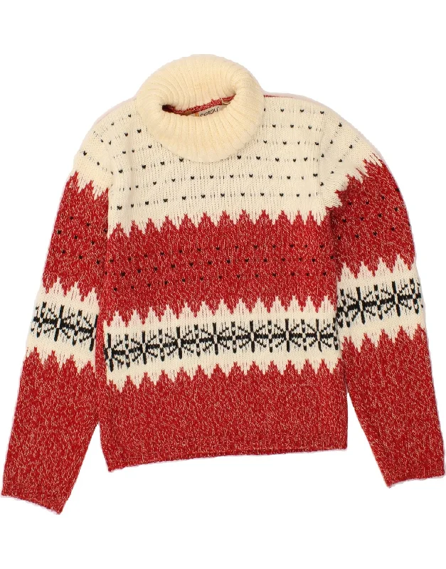 Incredible Offers VINTAGE Womens Roll Neck Jumper Sweater UK 10 Small Red Fair Isle