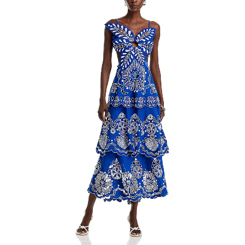 Big Discounts Womens Linen Floral Midi Dress