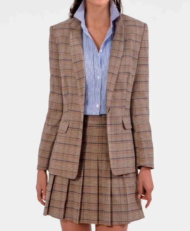 New Markdowns Preppy Plaid Blazer In Khaki/navy Plaid