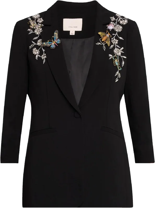 Special Price Cinq a Sept Women's Diamond Vines Khloe Blazer, Black/Silver