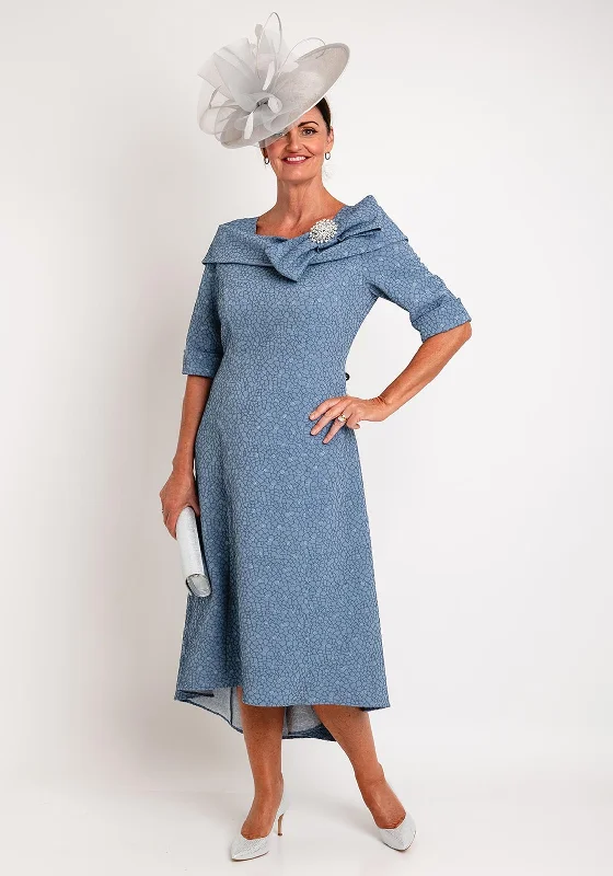 Savings Galore Cassandra Embellished Broch Bateau Neckline Midi Dress, Ocean Blue