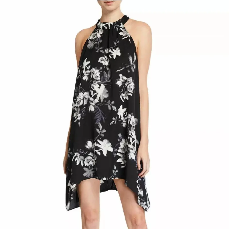 Super Sale Halter Floral Dress In Black
