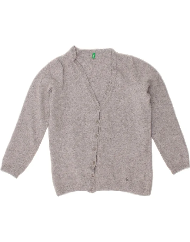 Reduced Prices BENETTON Womens Crop Cardigan Sweater UK 14 Large Grey Wool