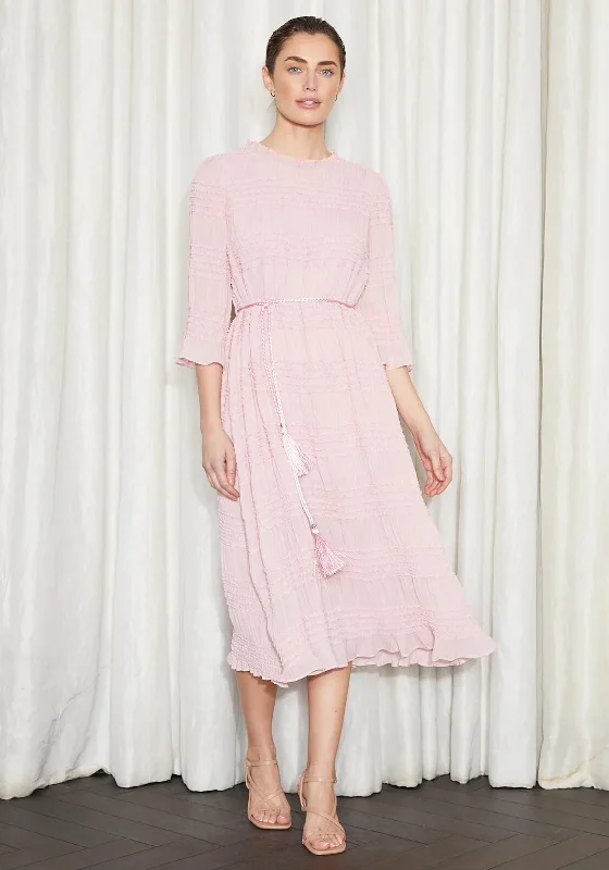 Amazing Deals Jovonna Pura Shirring Chiffon Midi Dress, Blush Pink