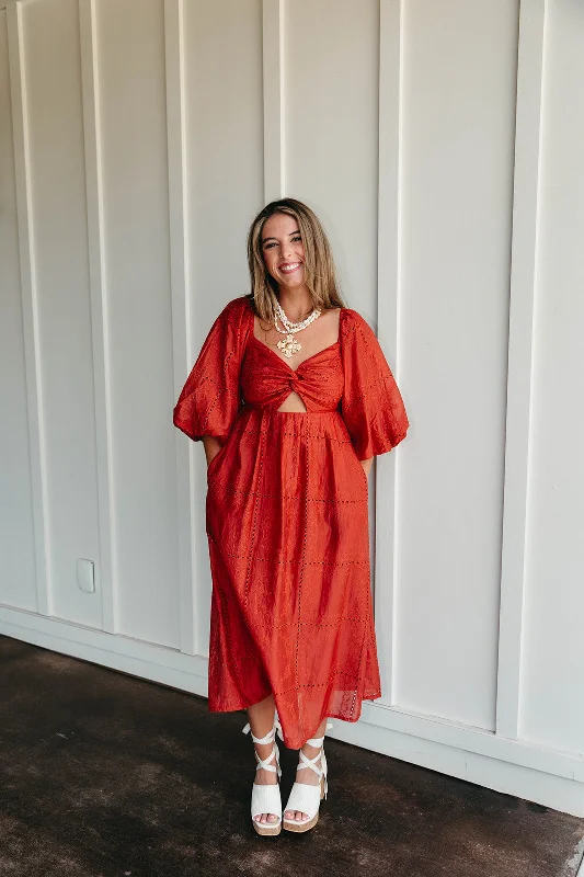 Special Promotion Raina Midi Dress - Brick