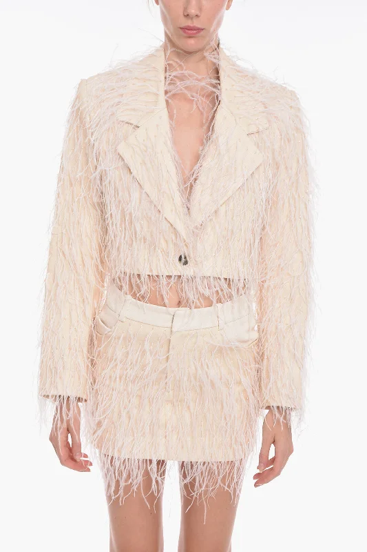 Price Cut The Mannei Double-Breasted Monica Cropped Blazer With Feather-Embellish 38 Italian Size Price Cut The Mannei Double-Breasted Monica Cropped Blazer With Feather-Embellish 38 Italian Size