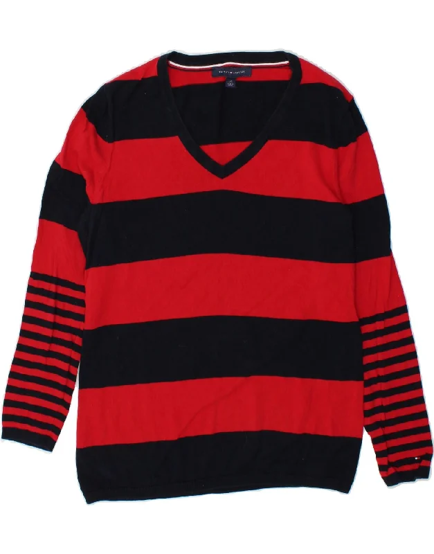 Online Specials TOMMY HILFIGER Womens V-Neck Jumper Sweater UK 16 Large Red Striped Cotton Online Specials TOMMY HILFIGER Womens V-Neck Jumper Sweater UK 16 Large Red Striped Cotton