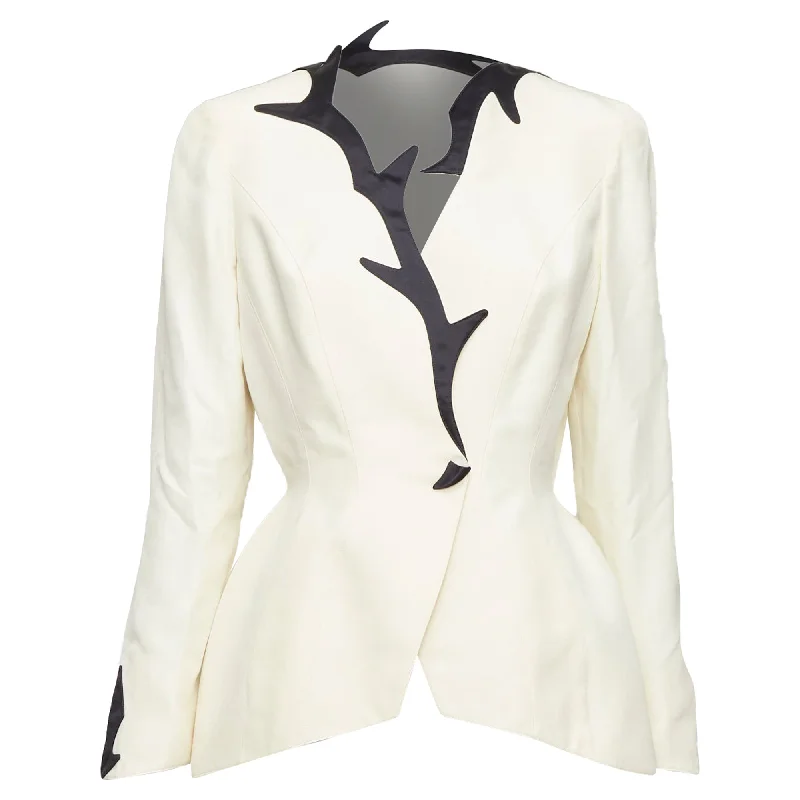 Final Markdown Thierry Mugler off white cotton border collar peplum blazer