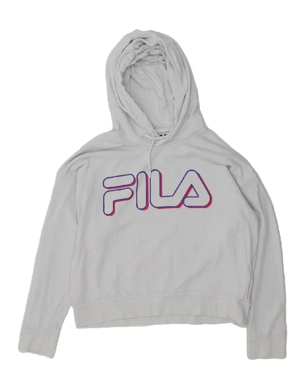 Clearance Items FILA Womens Graphic Hoodie Jumper UK 14 Medium Off White Cotton