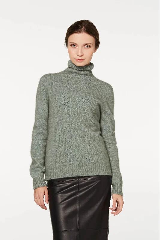 New Arrival McDonald - Polo Neck Sweater with Lace Detail in Merino Wool and Possum Fur