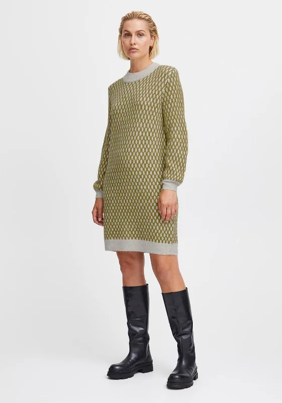 Fantastic Offers Ichi Kamara Knit Mini Jumper Dress, Green Moss