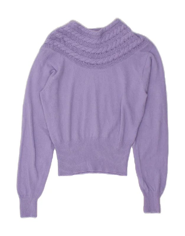 Final Clearance BENETTON Womens Crop Turtle Neck Jumper Sweater UK 12 Medium Purple