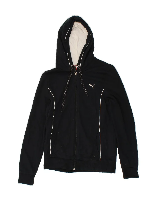 Final Markdown PUMA Womens Zip Hoodie Sweater UK 12 Medium Navy Blue Cotton