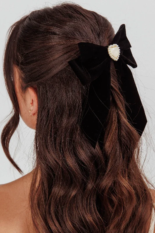 Seasonal Sale Michala Pearl Heart Velvet Bow Hairpin