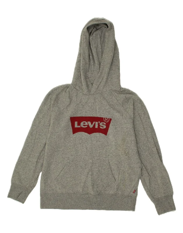 Limited Time LEVI'S Womens Oversized Graphic Hoodie Jumper UK 6 XS Grey Cotton