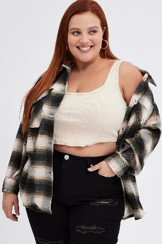 Midnight Sale Brown Check Plaid Shacket Country Long Sleeve
