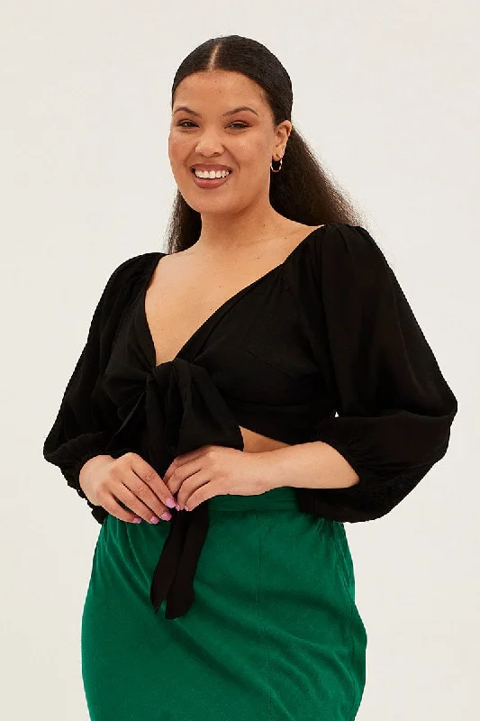 Price Drop Alert Black Bolero Jacket Tie Front Wrap Puff Sleeve