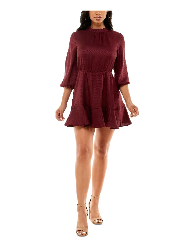 Limited Edition SPEECHLESS Womens Textured 3/4 Sleeve Tie Neck Mini Party Fit + Flare Dress