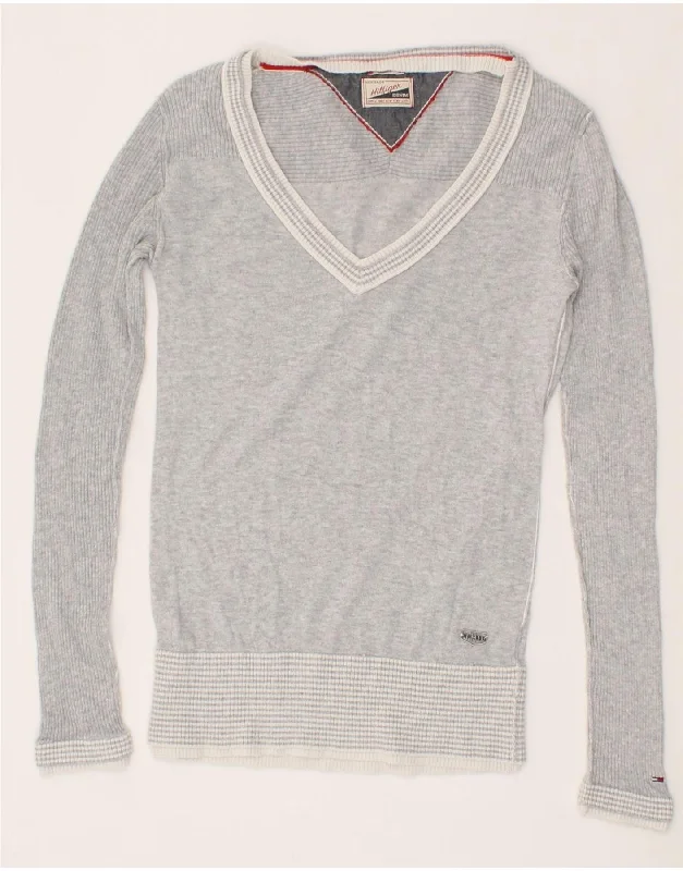 New Markdowns TOMMY HILFIGER Womens V-Neck Jumper Sweater UK 8 Small Grey