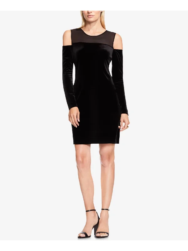 Early Bird Discount VINCE CAMUTO Womens Black Long Sleeve Illusion Neckline Above The Knee Sheath Dress Early Bird Discount VINCE CAMUTO Womens Black Long Sleeve Illusion Neckline Above The Knee Sheath Dress
