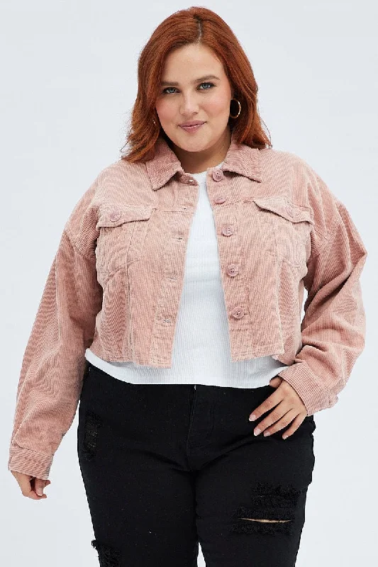 Limited Time Pink Crop Jacket Corduroy Button Front